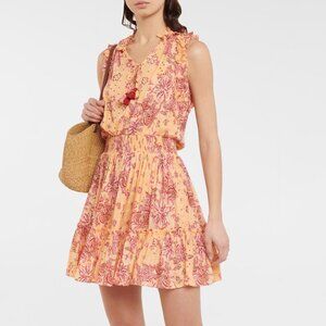 Poupette St Barth Triny Mini Dress Women's Medium Pink Orange Floral Ruffle